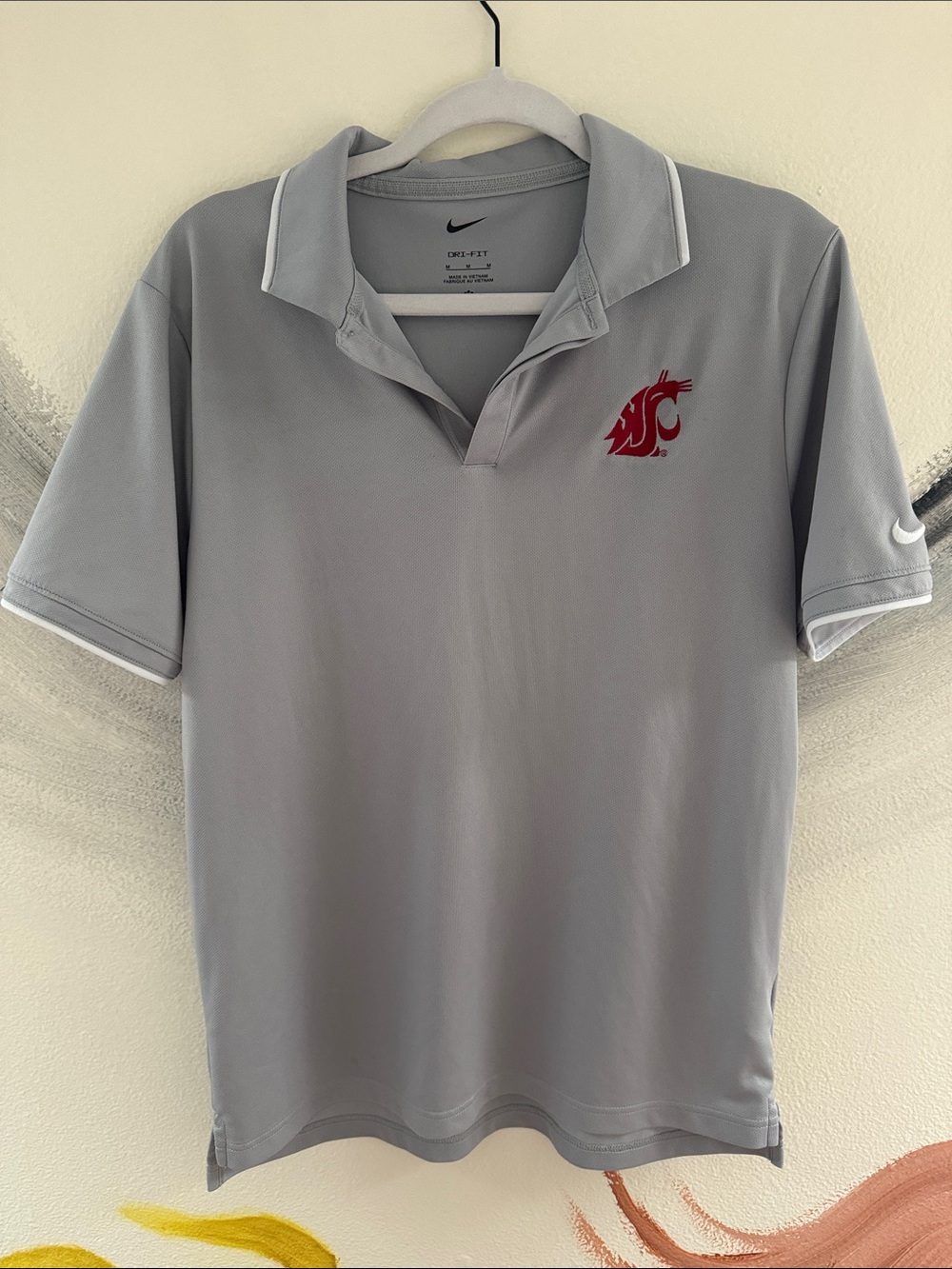 Nike Light Gray golf Polo with Red Washington State Logo.  Dri fit.